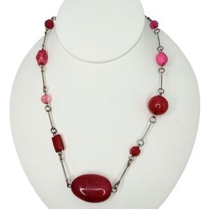 Pink Long Beaded Station Necklace 35" Layering Jewelry